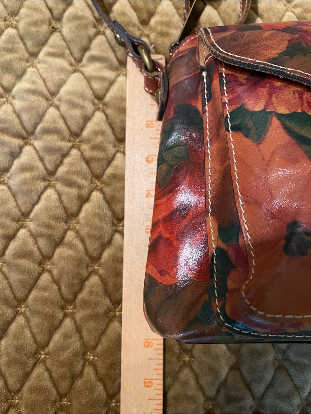 Patricia Nash Burnt Orange Floral Leather Crossbody with Buckle Detail - Picture 7 of 11